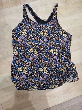 Floral Racerback Tank Top Swimsuit With Removable Cups
